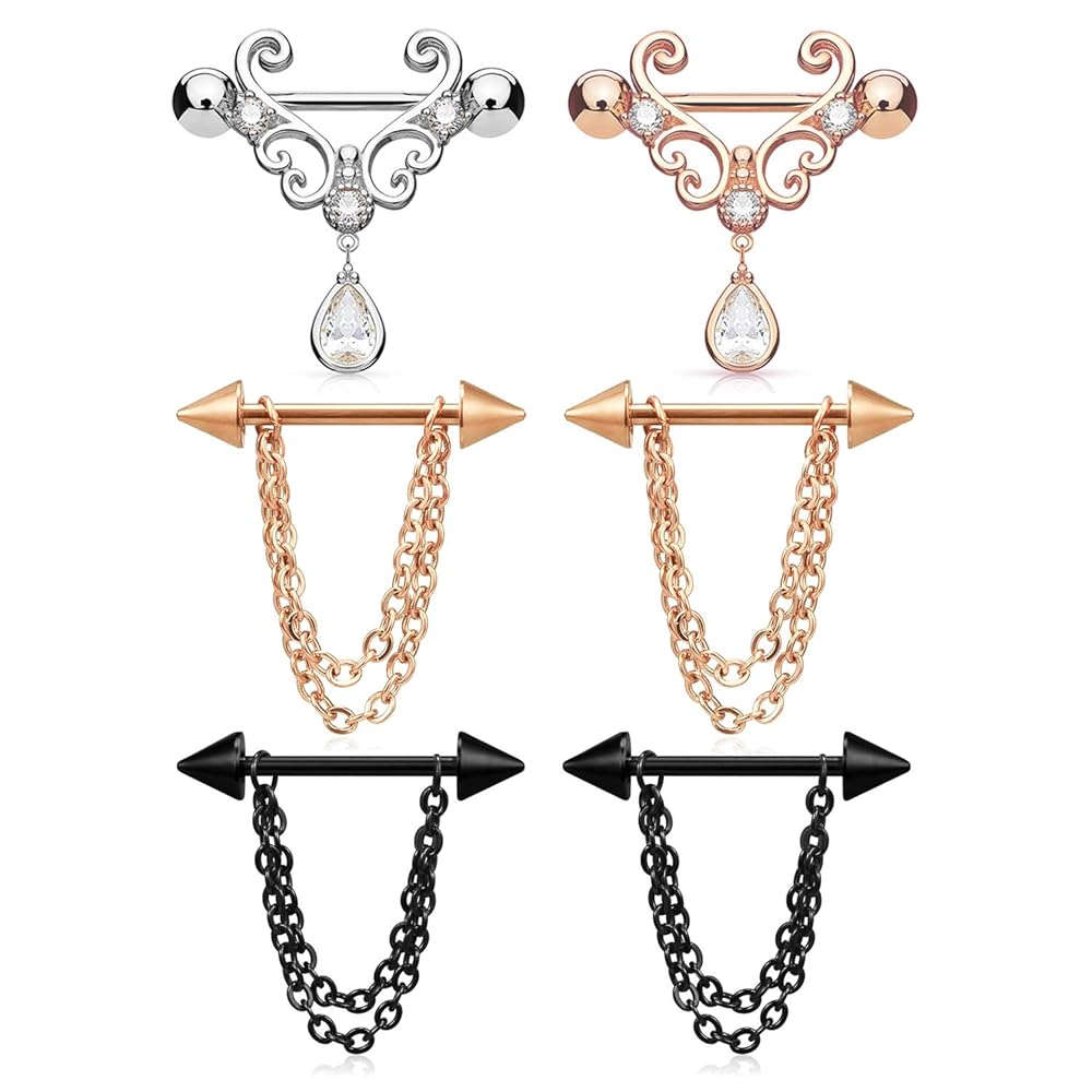 Amazon | Mayhoop 14G 3ペア ニップルリング ニップルピアス